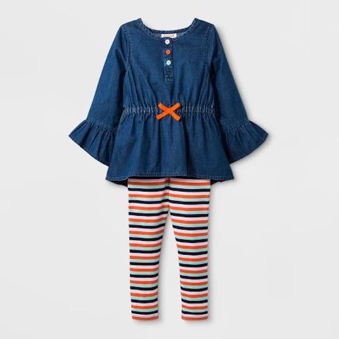 Toddler Girls' Denim Top and Stripe Bottom Set - Cat & Jack™ Blue