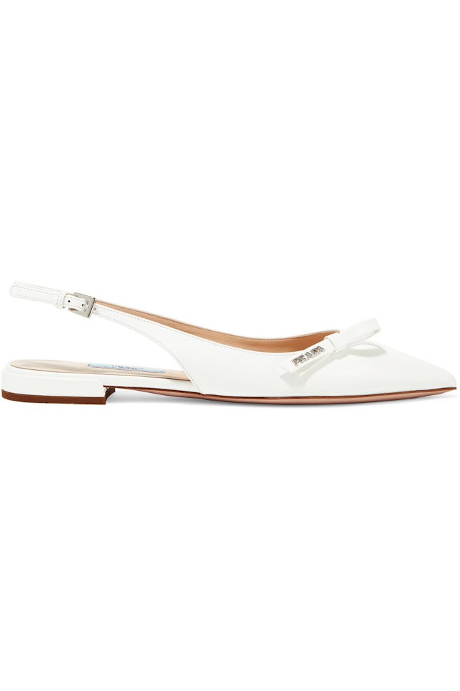 Textured-Leather Slingback Flats 