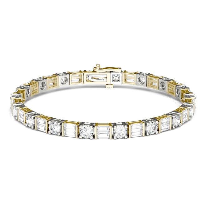 Forever One 8.32CTW Baguette & Round Colorless Moissanite Tennis Bracelet in 14K Two-Tone Gold - 7 I...