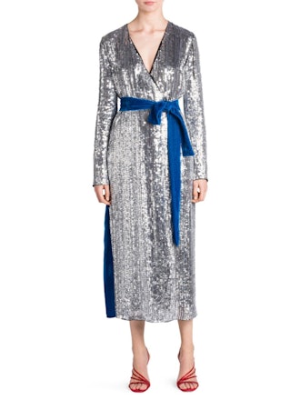 Attico Sequin & Velvet Midi Robe Dress