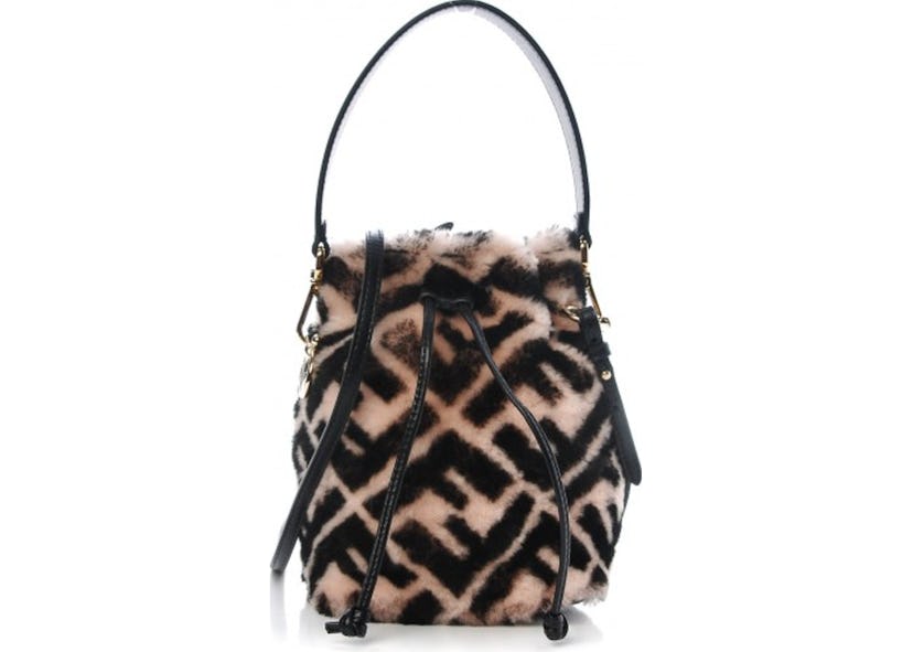 Fendi Mon Tresor Bucket Bag Zucca Shearling Mini Pink Black