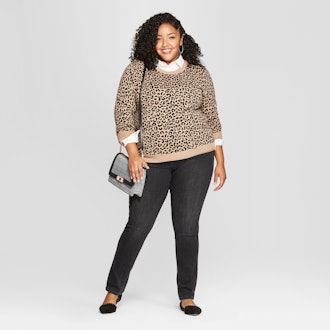 A New Day Women's Plus Size Leopard Print Pullover Sweater