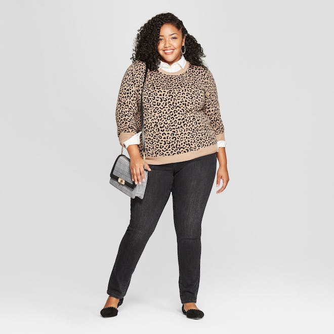 A New Day Women's Plus Size Leopard Print Pullover Sweater