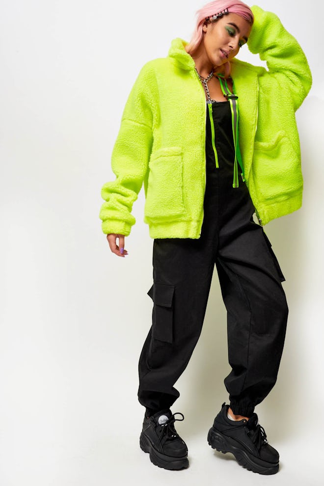 Neon Yellow Fleece Jacket With Reflective Zip Puller