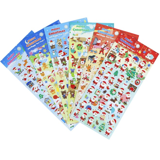 HighMount Christmas Santa Claus Stickers 6 Sheets with Snowman and Reindeer Happy Faces 