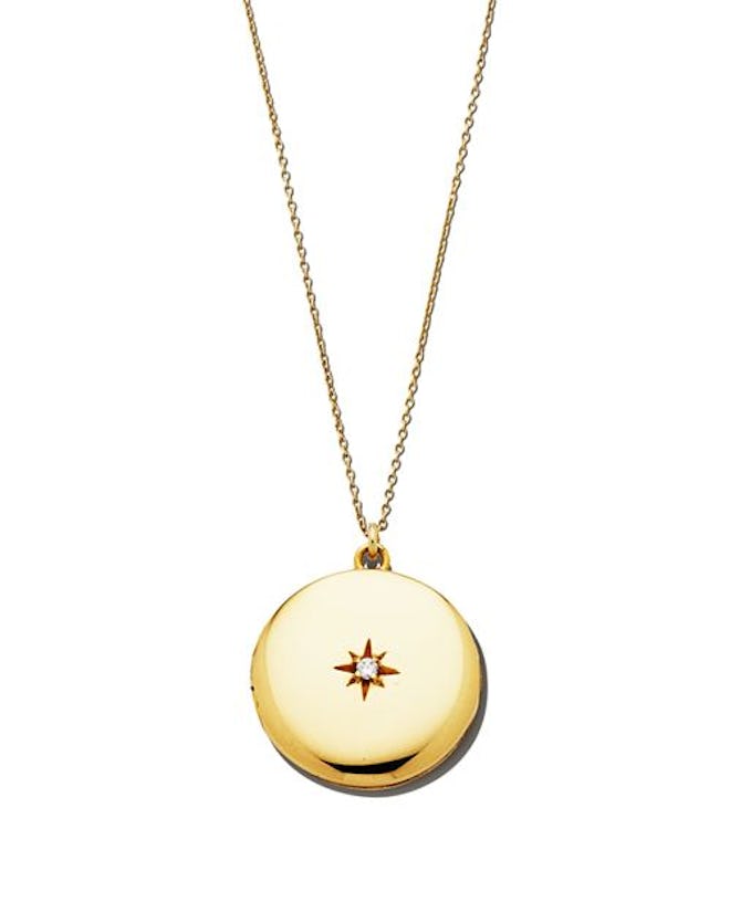 14K Yellow Gold Plate Maxine Locket Necklace with Solitaire Cubic Zirconia, 20" 