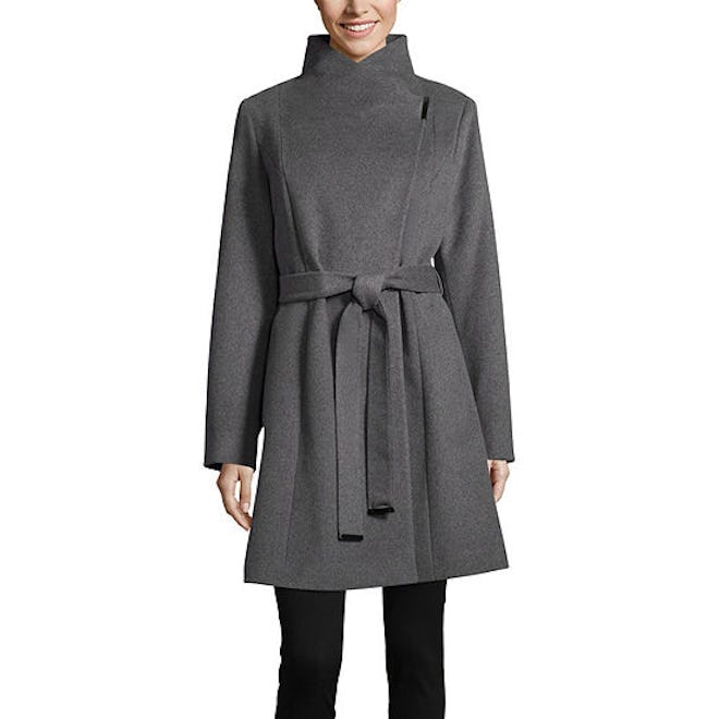  Liz Claiborne Woven Belted Midweight Overcoat