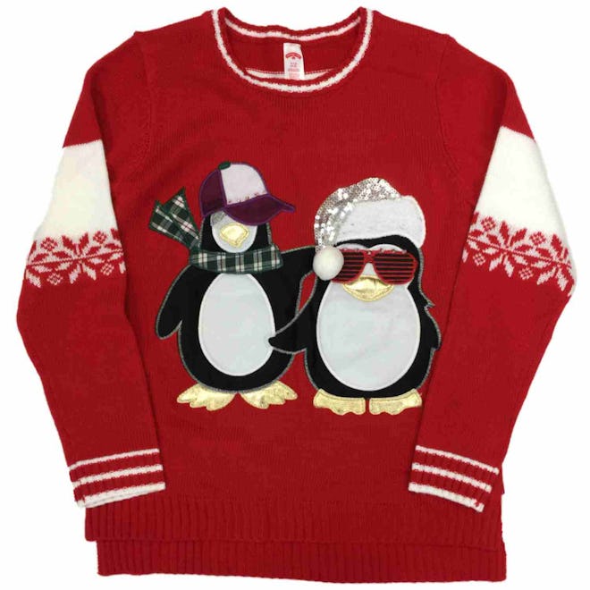 Womens Knit Hipster Penguins Sweater Christmas Holiday Bird Pullover