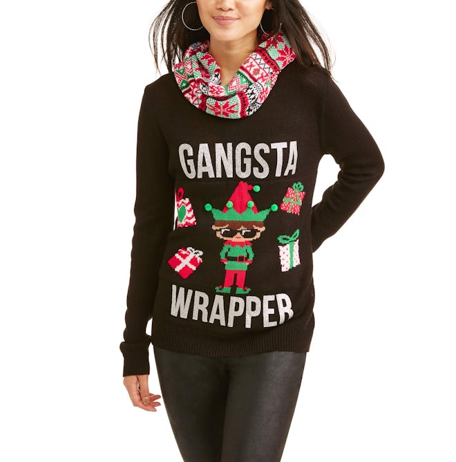 Self Esteem Juniors' "Gangsta Wrapper" Ugly Christmas Holiday Sweater w/ Scarf