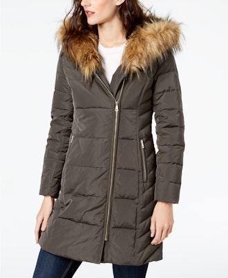 Cole Haan Signature Faux-Fur-Trim Asymmetrical Puffer Coat