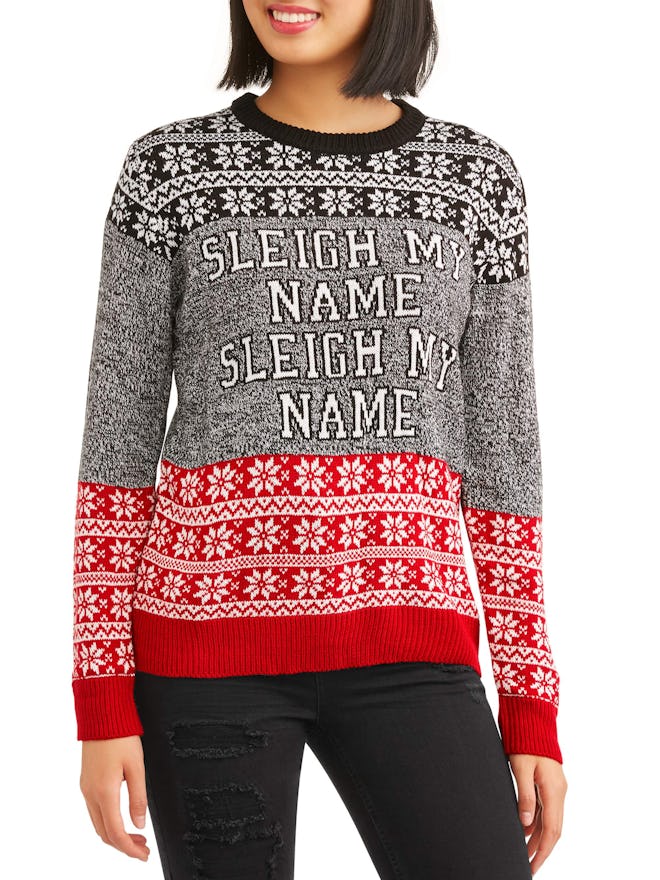 Poof! Juniors' Sleigh My Name Holiday Christmas Sweater