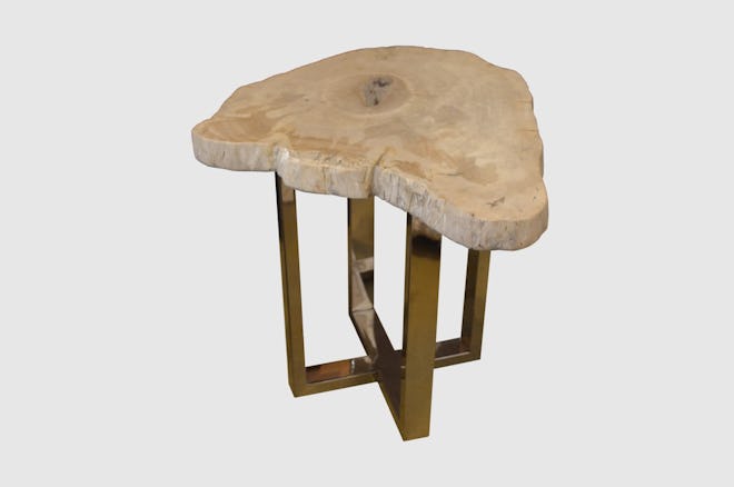 Petrified Wood Side Table On Steel Base