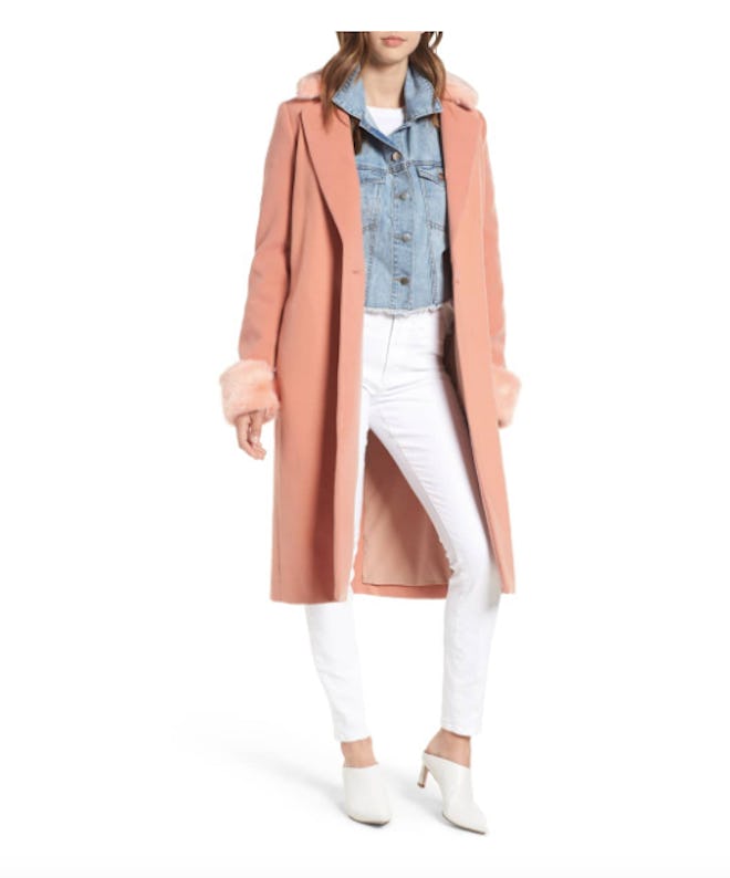 Wayf Perry Faux Fur Trim Coat