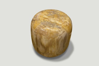 Beige Drum Shape Petrified Wood Side Table