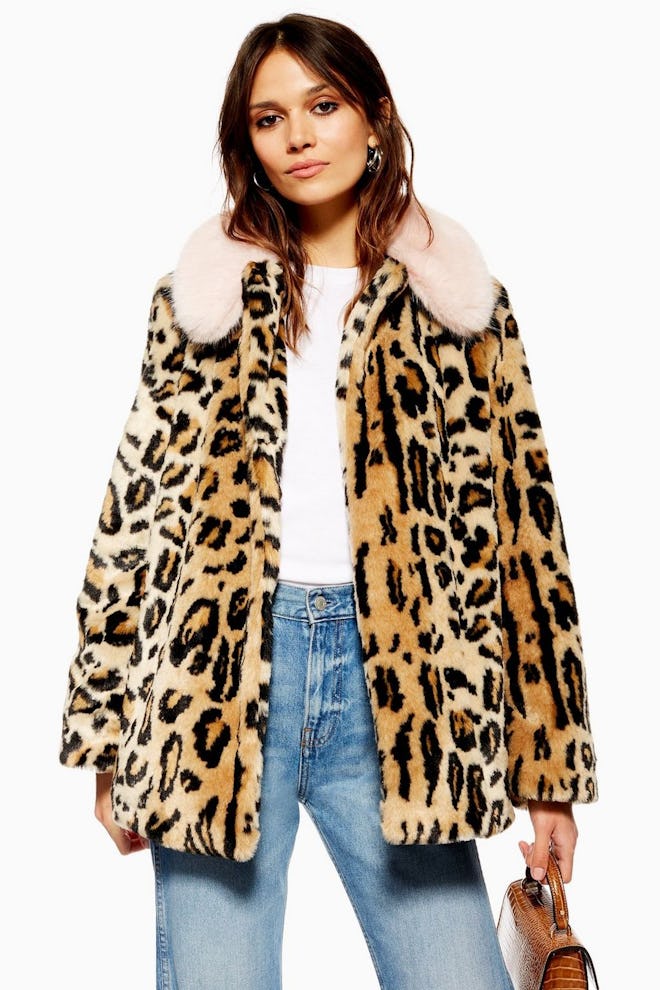 Topshop Leopard Faux Fur Coat