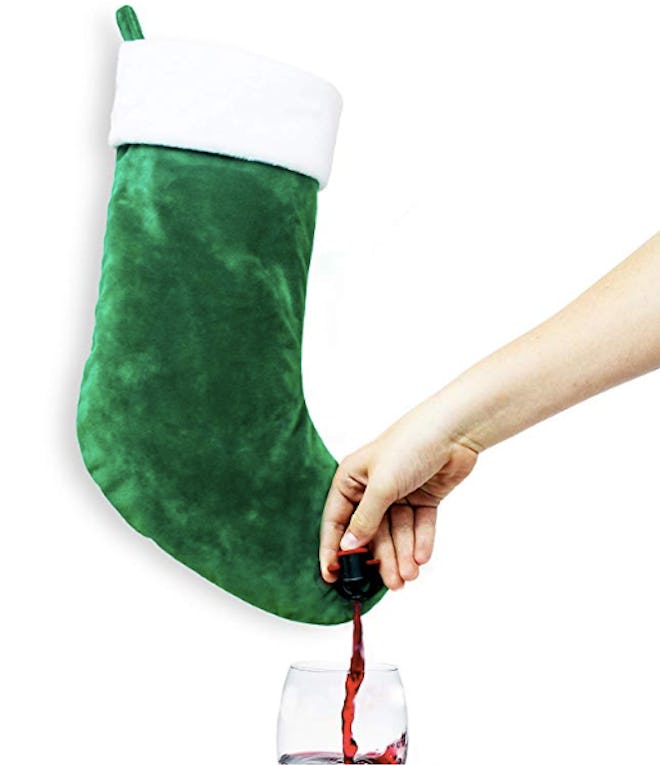 Sneeky Santa Green Stocking Wine Flask Dispenser 