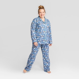 Nite Nite Munki Munki Women's Holiday Moose Notch Collar Pajama Set