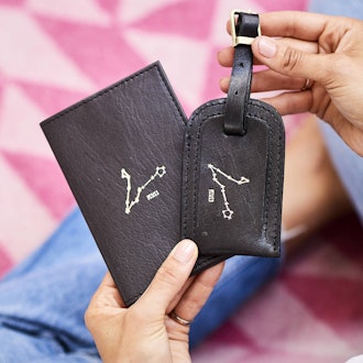 Star Sign Leather Passport Cover And Luggage Tag Set