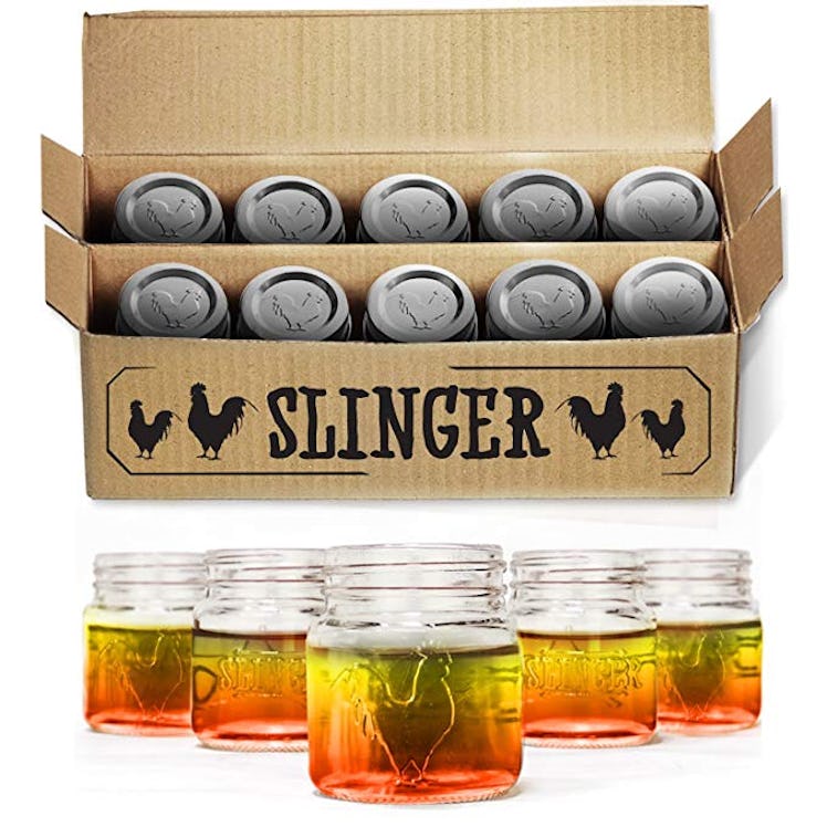 The Slinger Rooster Mason Jar Shot Glasses Set