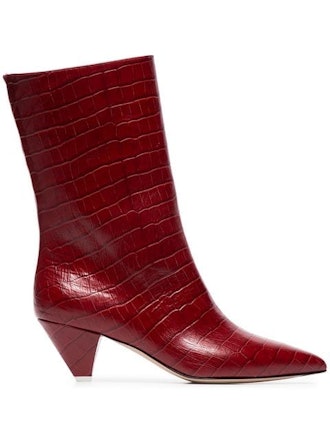 croc-embossed low-heeled leather boots