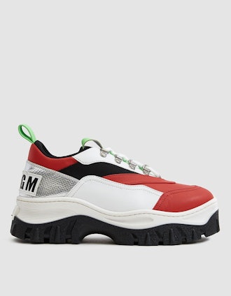 MSGM Color Block Tractor Sneaker in Red/Silver