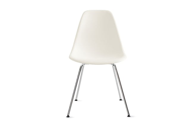 Eames Molded Plastic 4-Leg Side Chair (DSX), White, Chrome