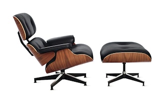 Eames Lounge Chair and Ottoman, Standard, Walnut, Black Vicenza Leather