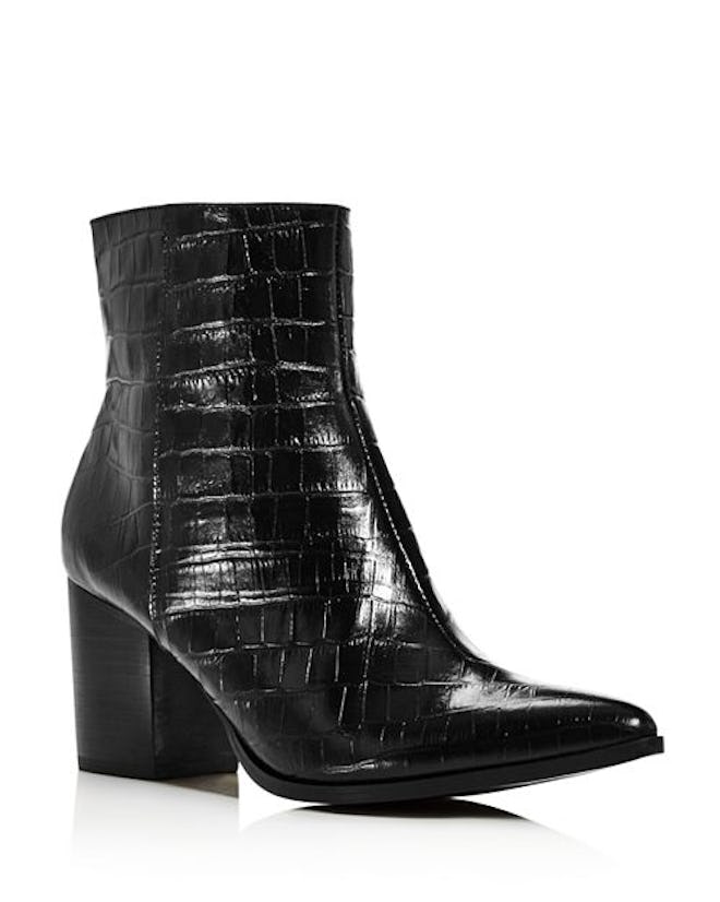 Grounded Croc-Embossed Leather Booties