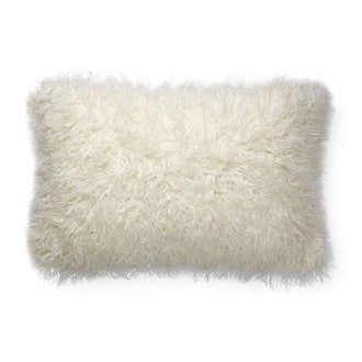 Faux Mongolian Fur Lumbar Pillow, White