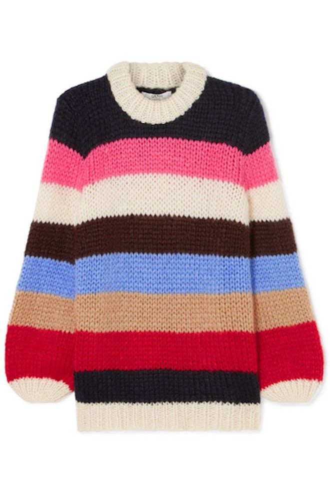 GANNI Julliard Striped Mohair And Wool-Blend Sweater