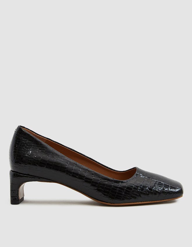 By Far Shoes Agatha Leather Heel in Black Lizard