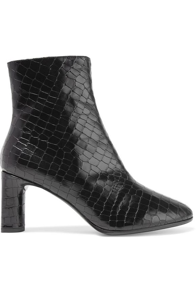 Croc-effect leather ankle boots