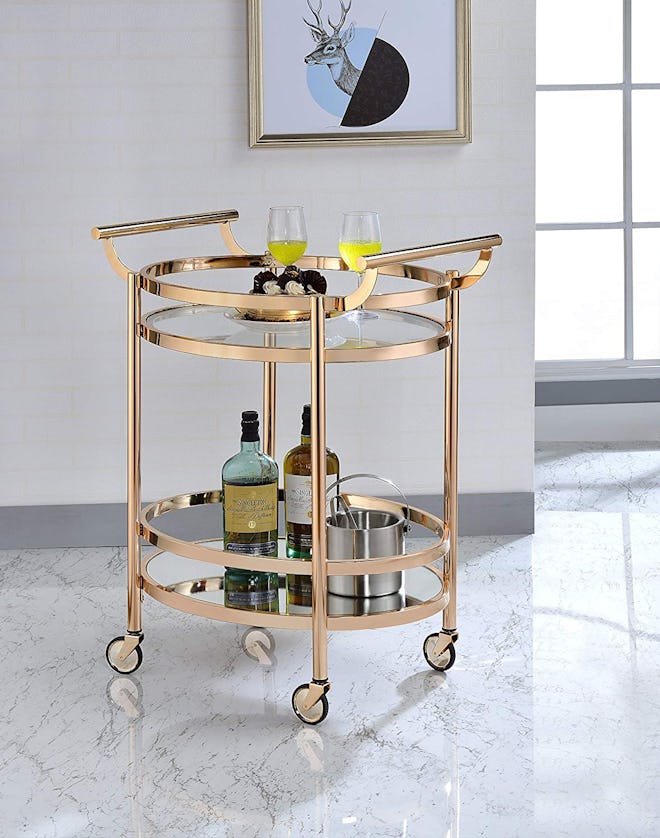 Clear Glass and Rose Gold Lakelyn Serving Cart