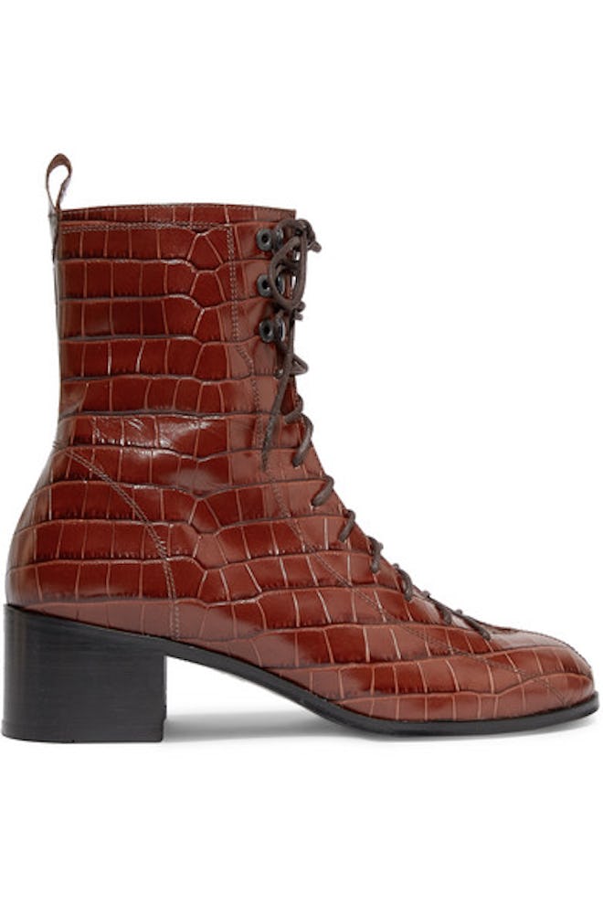 Bota croc-effect leather ankle boots