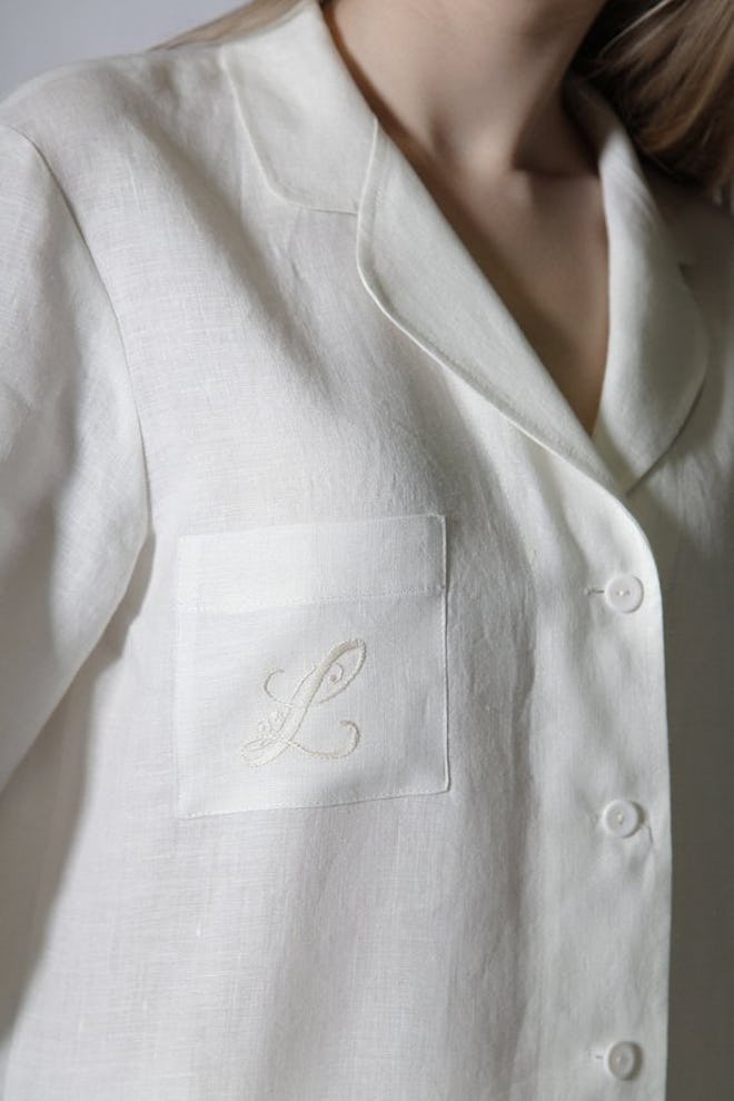 LG Linen Luxury Pure Linen Personalized Pajama Shirt for Woman with Embroidered Monogram