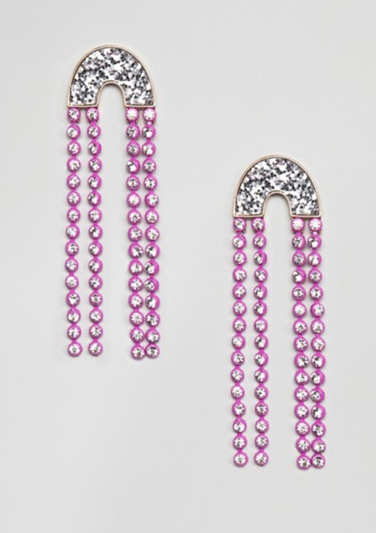ASOS DESIGN Earrings With Jewel Strands And Glitter