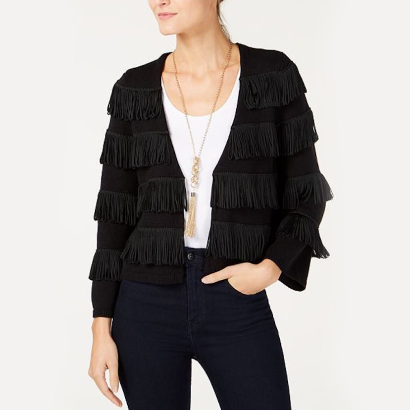 Open-Front Fringe Cardigan