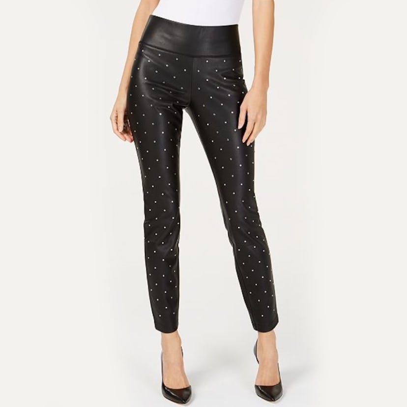 Studded Faux-Leather Skinny Pants