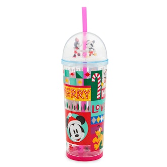 Mickey and Minnie Mouse Holiday Snow Globe Tumbler With Straw
