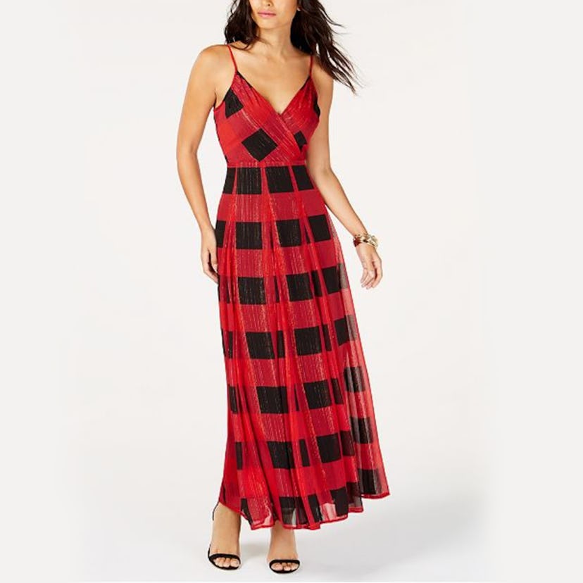 Plaid Surplice-Neck Dress