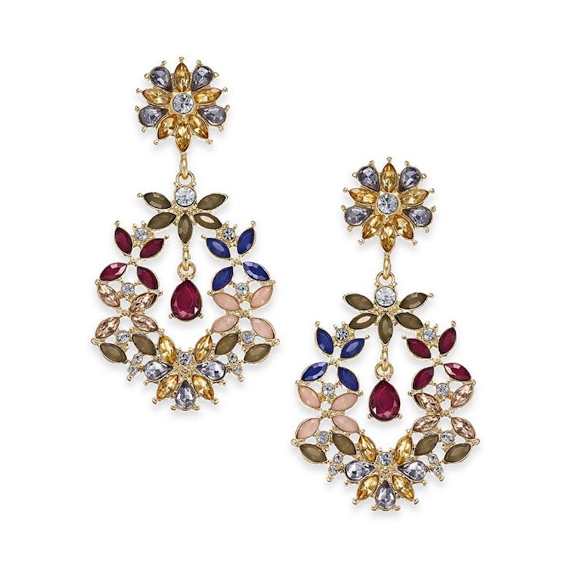 Gold Tone Multi-Stone Drop Earrings