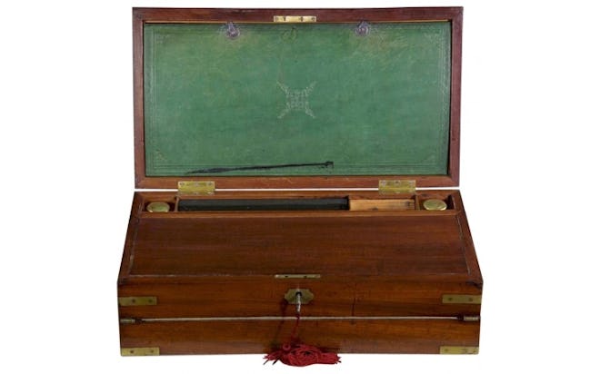 Antique Early 19th Century English George III Brass-Mounted Mahogany Travel Writing Box