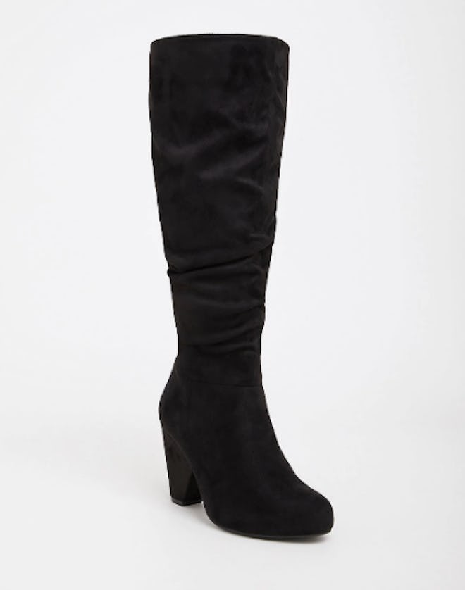 Black Faux Suede Cone Over The Knee Boot 