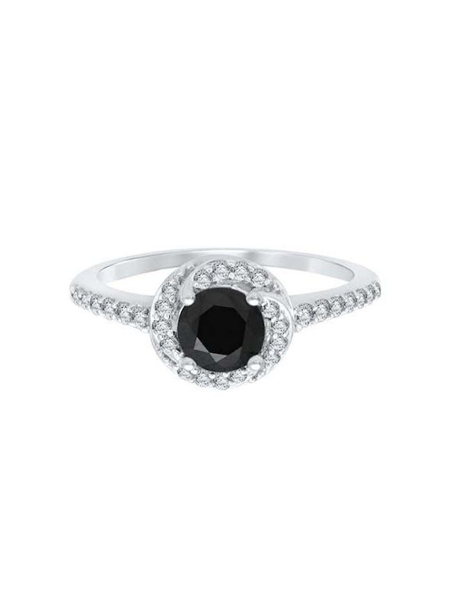 Black And White Diamond Halo Engagement Ring