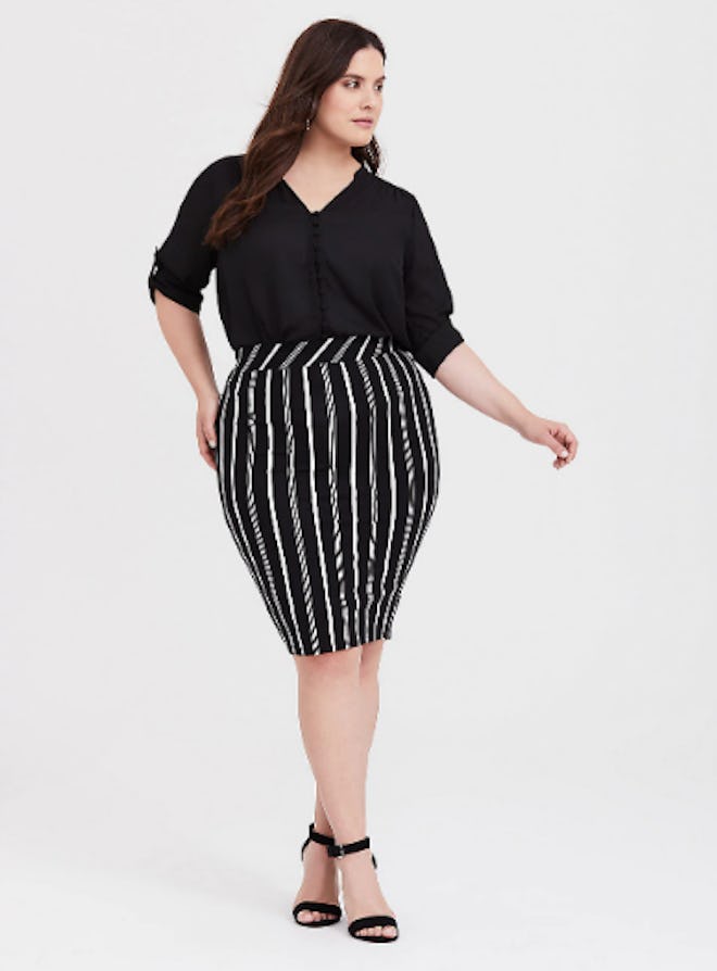 Black & White Stripe Ponte Pencil Skirt 