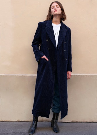 Deep Navy Wide Rib Corduroy Long Coat