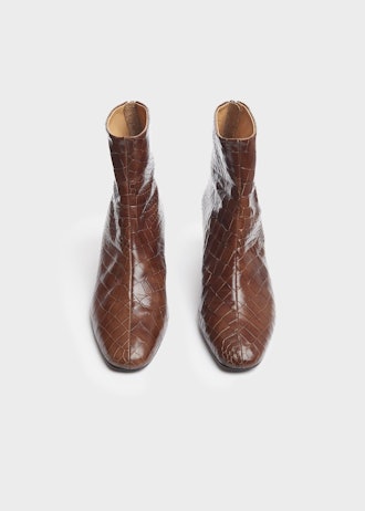 Brown Embossed Croc Ankle Boots