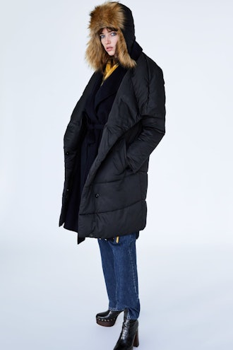 Puffer Coat With Wrap Collar