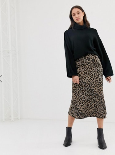 ASOS Design Tall Bias Cut Satin Midi Skirt