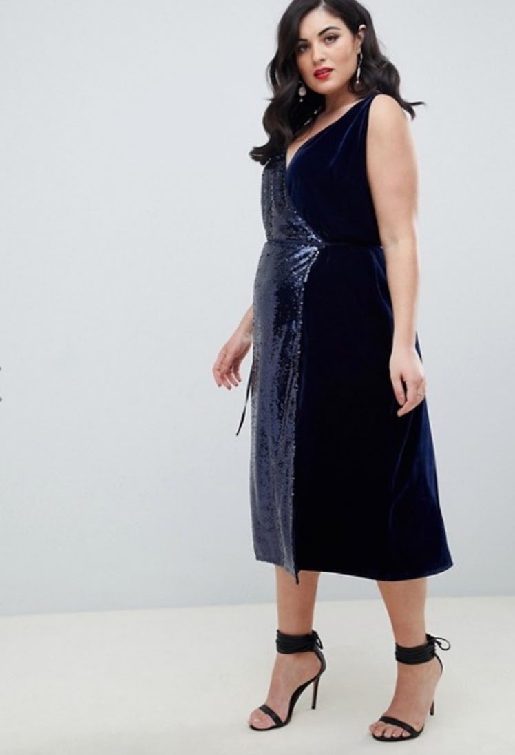 ASOS Design Curve Sequin and Velvet Cami Wrap Midi Dress
